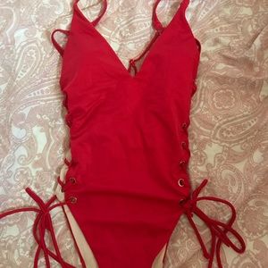 Red one piece swimsuit